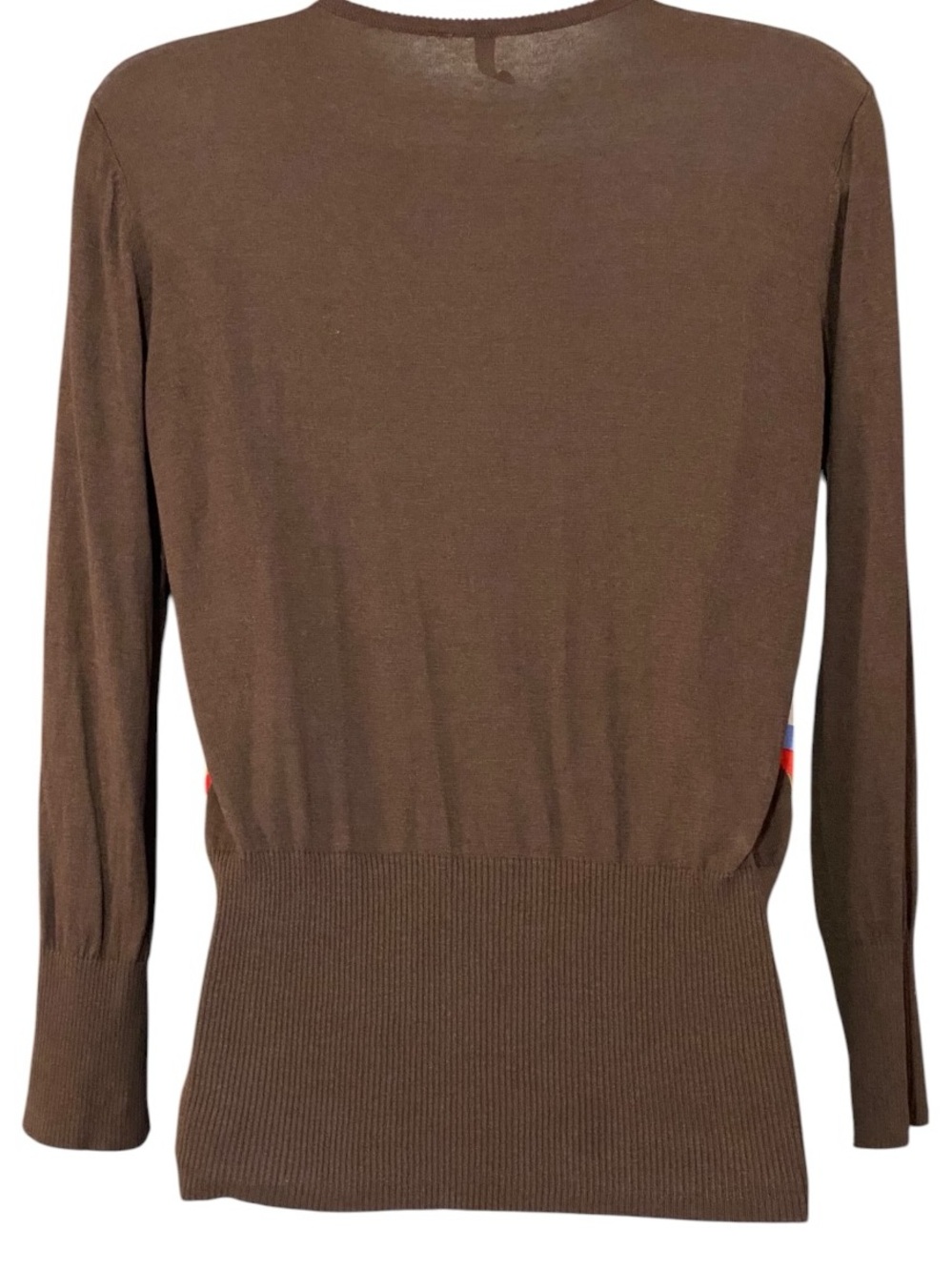 T Tahari Silk Blend Cardigan M Abstract Print Brown Artsy Retro Mod Geometric - Picture 7 of 10